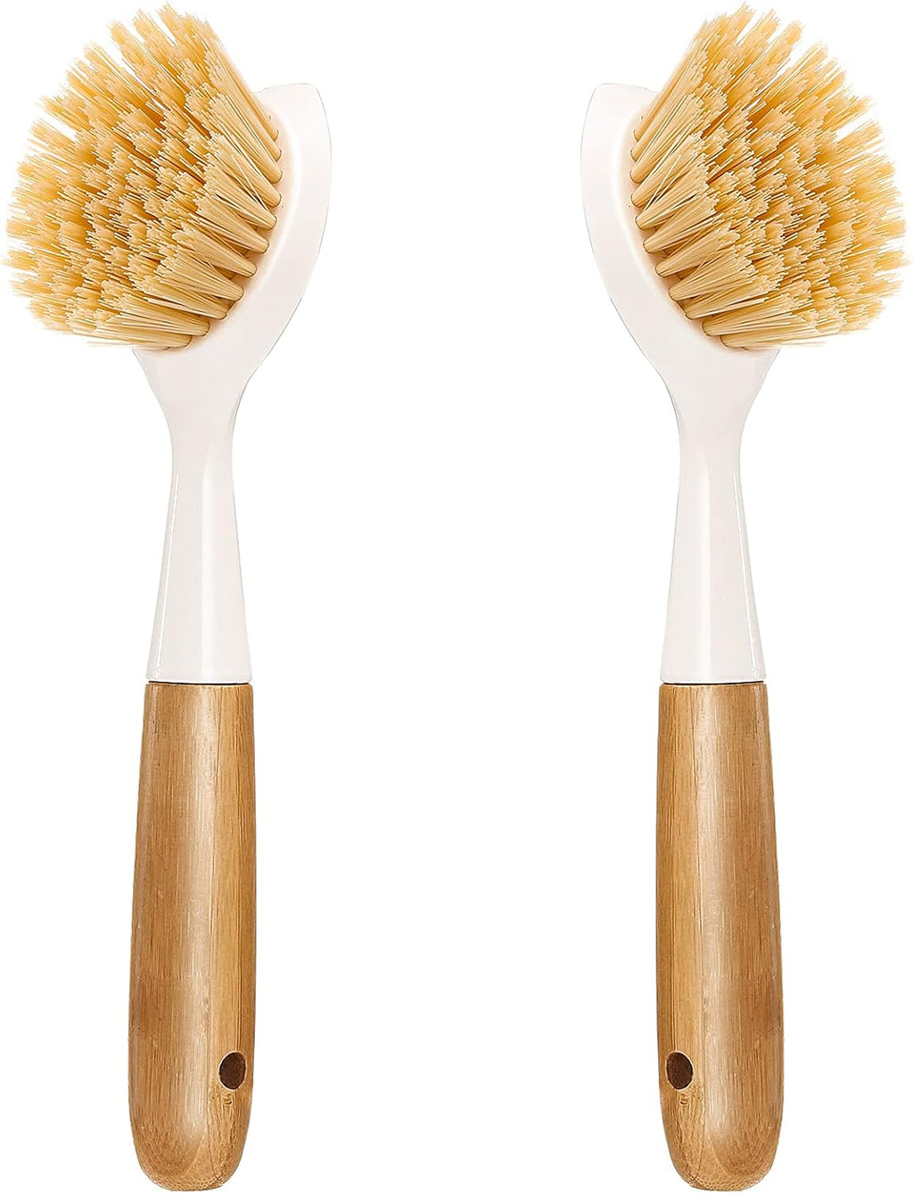 2-Pack Kitchen Dish Brushes with Bamboo Handle – Built-in Scraper, Non-Scratch Scrub Brushes for Pots, Pans, Sink & Dishwashing