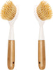 2-Pack Kitchen Dish Brushes with Bamboo Handle – Built-in Scraper, Non-Scratch Scrub Brushes for Pots, Pans, Sink & Dishwashing