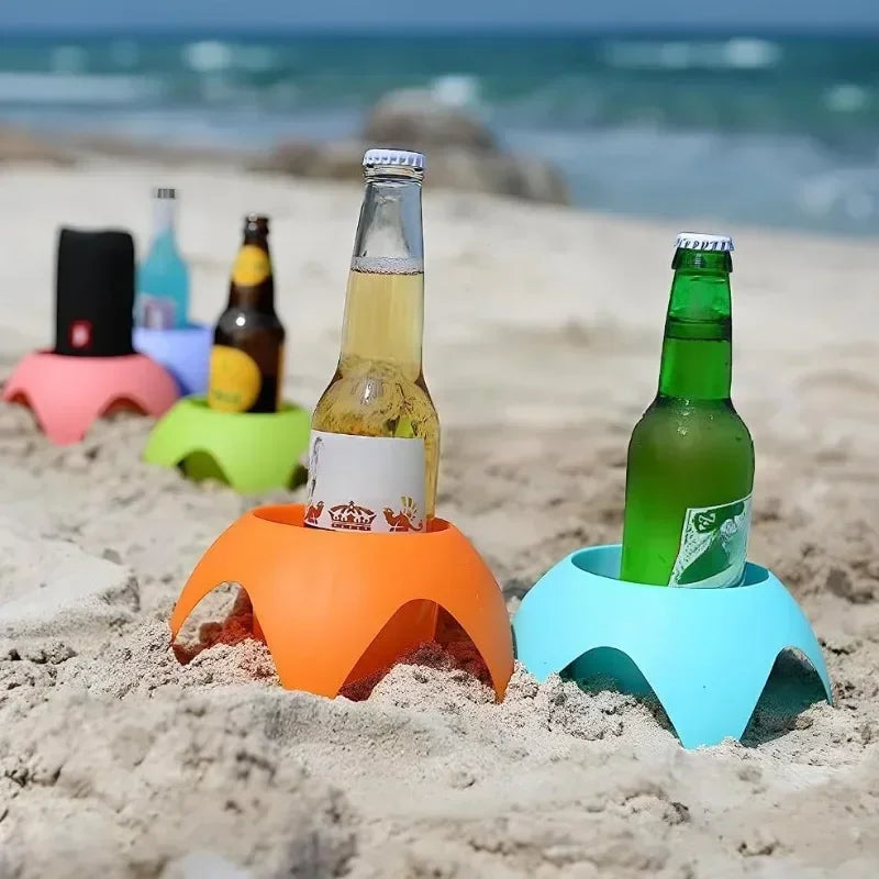 Beach Cup Holder & Coasters – 5-Piece Stackable Multicolor Set for Outdoor & Sand Use (6.65 x 6.46 x 6.42 inches)
